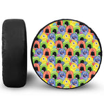 Watercolor Monster Pattern Print Leather Spare Tire Cover