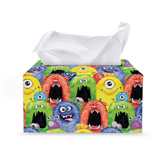 Watercolor Monster Pattern Print Leather Tissue Box Cover