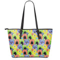 Watercolor Monster Pattern Print Leather Tote Bag With Zipper