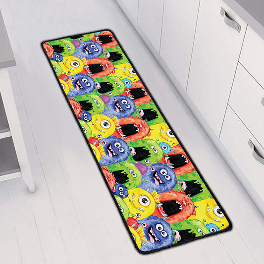 Watercolor Monster Pattern Print Long Kitchen Mat
