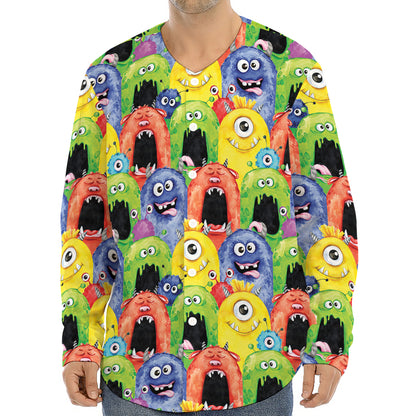 Watercolor Monster Pattern Print Long Sleeve Baseball Jersey