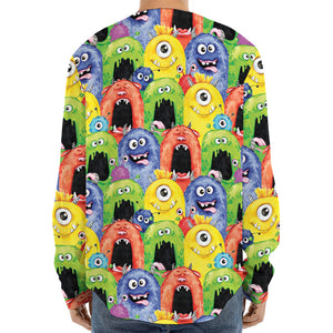 Watercolor Monster Pattern Print Long Sleeve Baseball Jersey