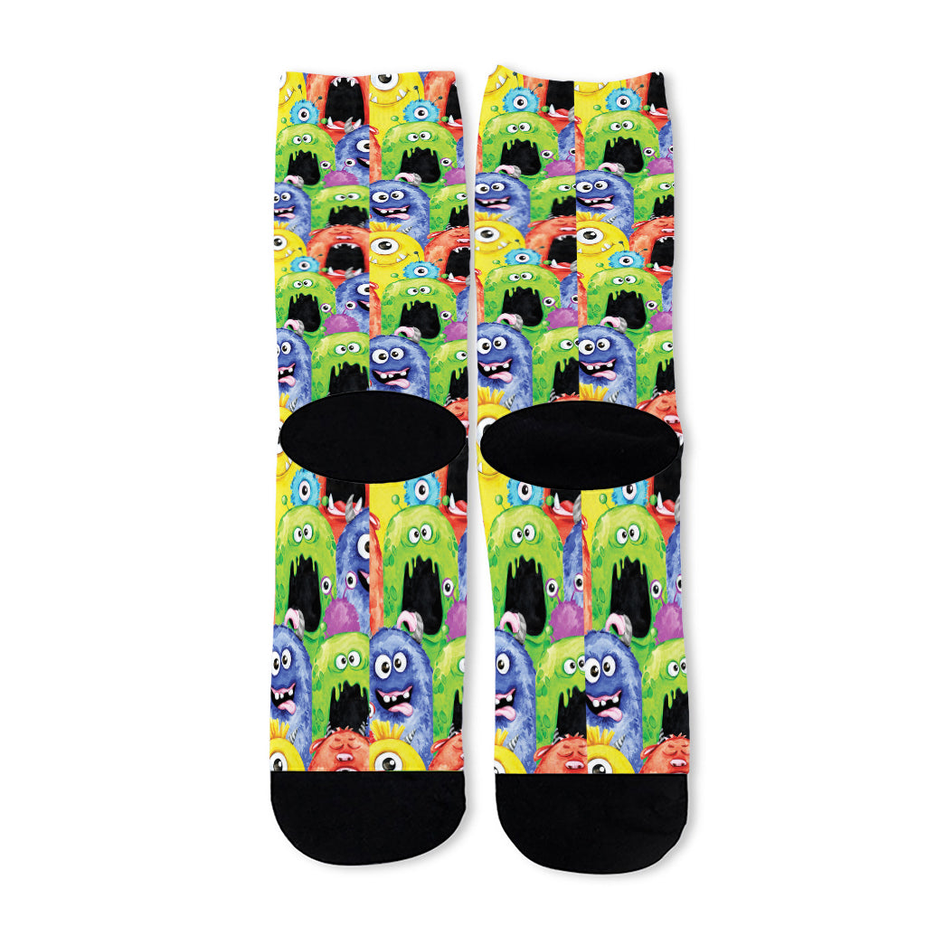 Watercolor Monster Pattern Print Long Socks