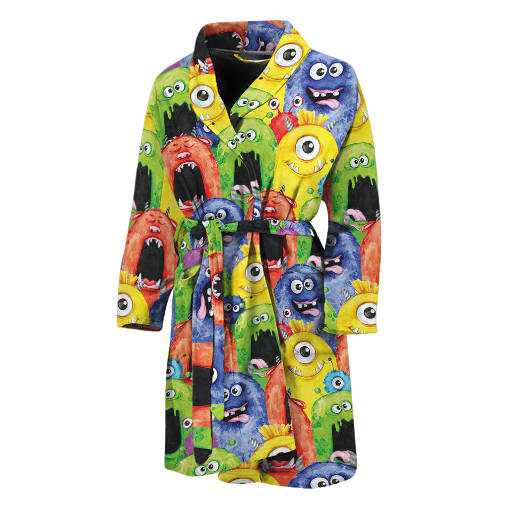 Watercolor Monster Pattern Print Men's Bathrobe
