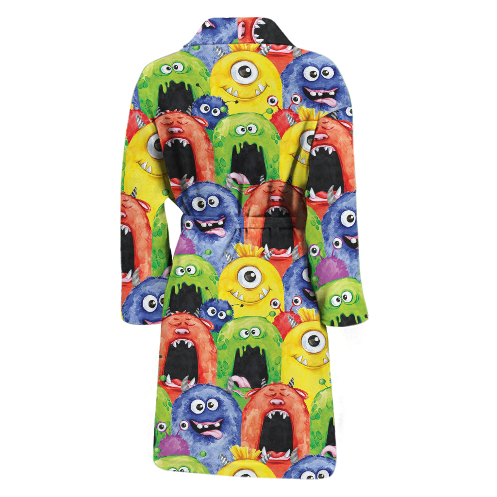 Watercolor Monster Pattern Print Men's Bathrobe
