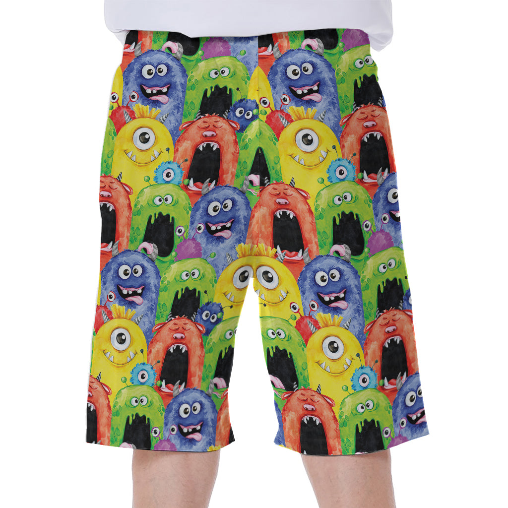 Watercolor Monster Pattern Print Men's Beach Shorts