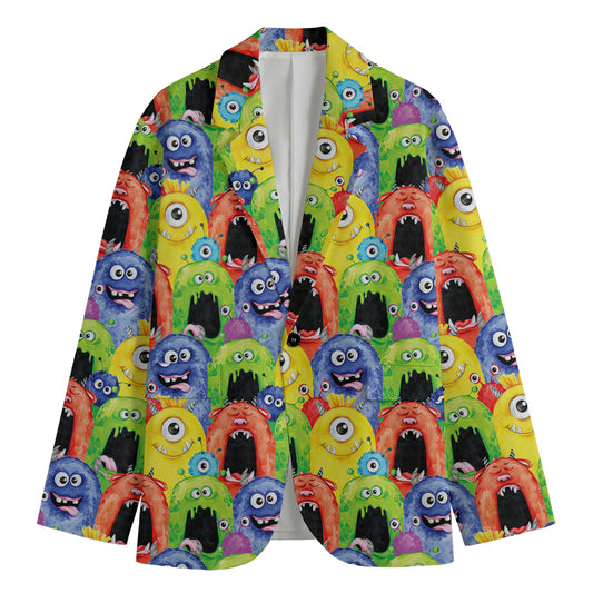 Watercolor Monster Pattern Print Men's Blazer