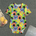 Watercolor Monster Pattern Print Men's Bodysuit