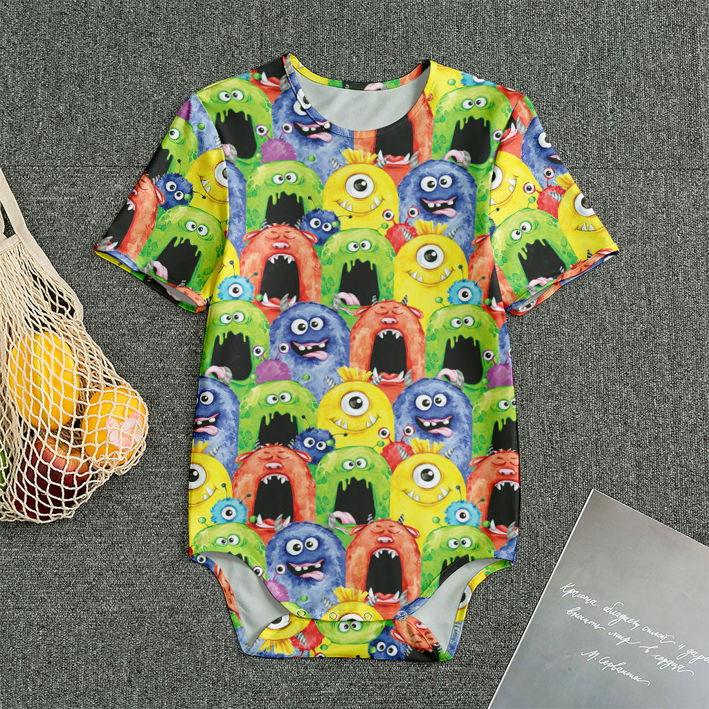 Watercolor Monster Pattern Print Men's Bodysuit
