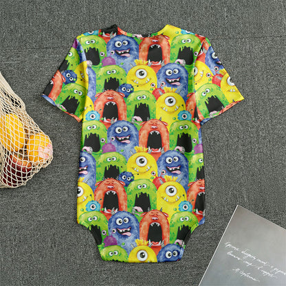 Watercolor Monster Pattern Print Men's Bodysuit