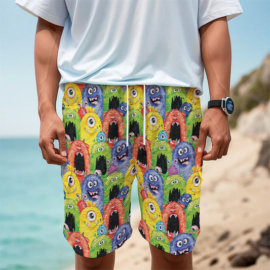 Watercolor Monster Pattern Print Men's Cargo Shorts