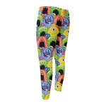 Watercolor Monster Pattern Print Men's Compression Pants