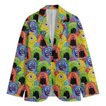 Watercolor Monster Pattern Print Men's Cotton Blazer