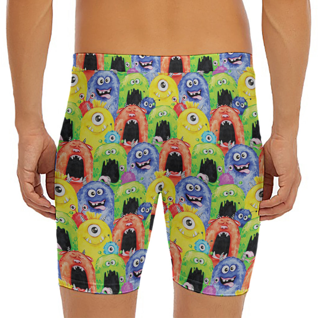 Watercolor Monster Pattern Print Men's Long Boxer Briefs
