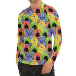 Watercolor Monster Pattern Print Men's Long Sleeve Rash Guard