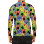 Watercolor Monster Pattern Print Men's Long Sleeve Rash Guard