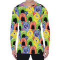 Watercolor Monster Pattern Print Men's Long Sleeve T-Shirt