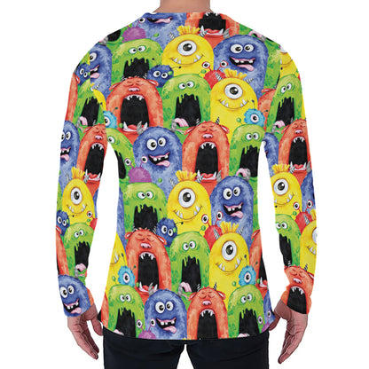 Watercolor Monster Pattern Print Men's Long Sleeve T-Shirt