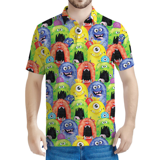 Watercolor Monster Pattern Print Men's Polo Shirt