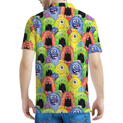 Watercolor Monster Pattern Print Men's Polo Shirt