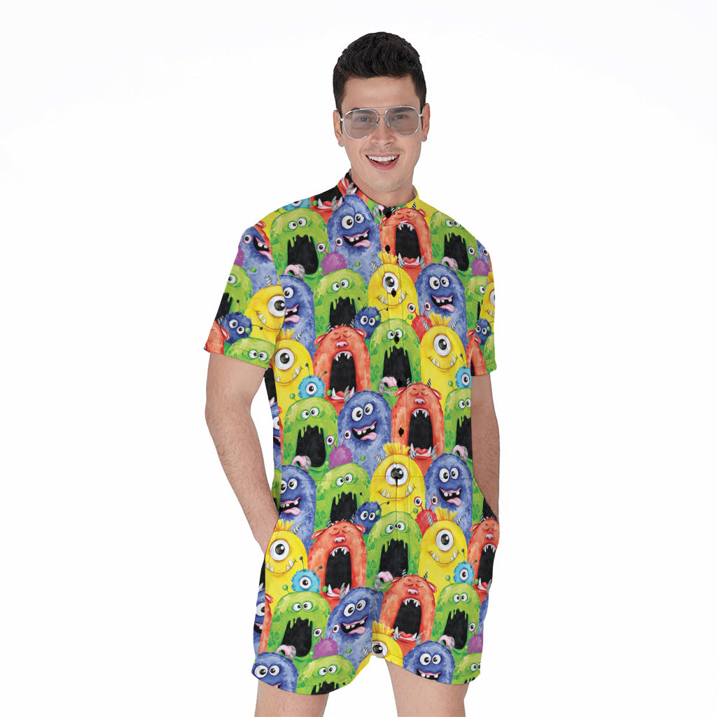 Watercolor Monster Pattern Print Men's Rompers