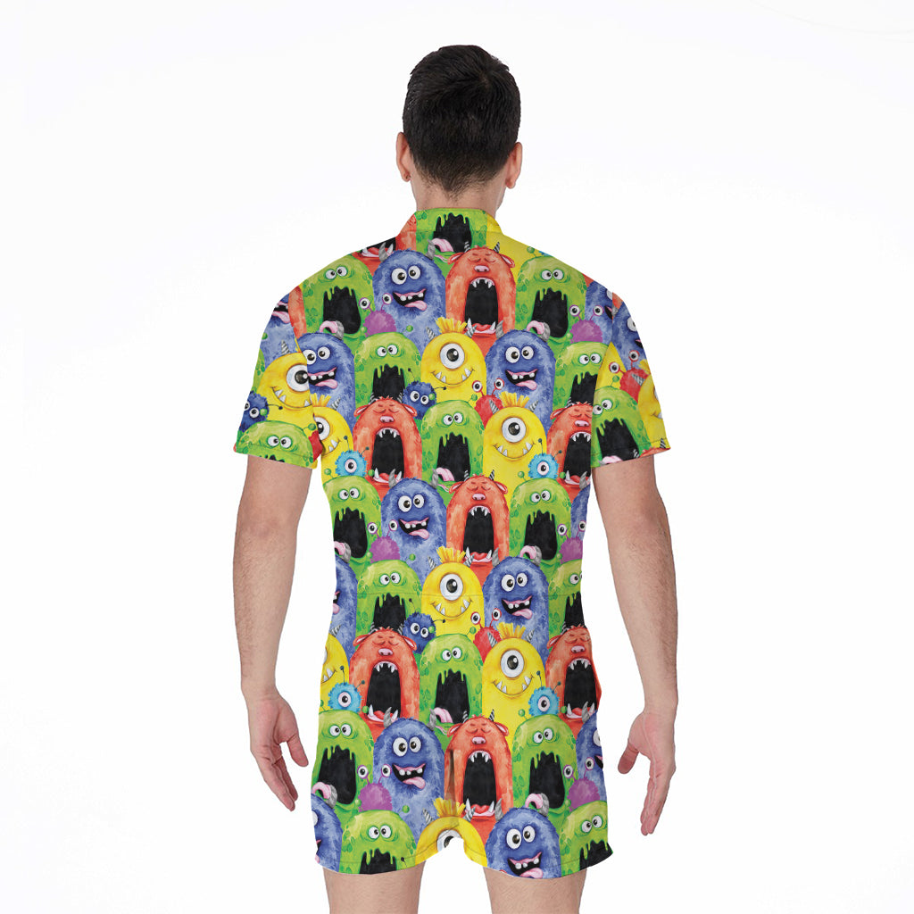 Watercolor Monster Pattern Print Men's Rompers