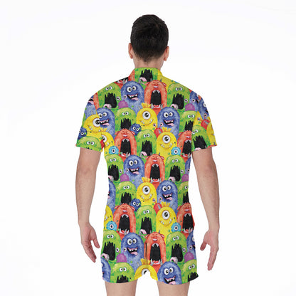 Watercolor Monster Pattern Print Men's Rompers