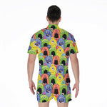 Watercolor Monster Pattern Print Men's Rompers