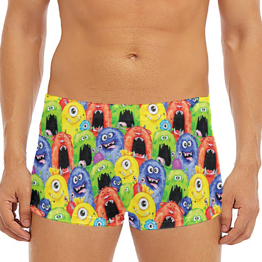 Watercolor Monster Pattern Print Men's Short Boxer Briefs
