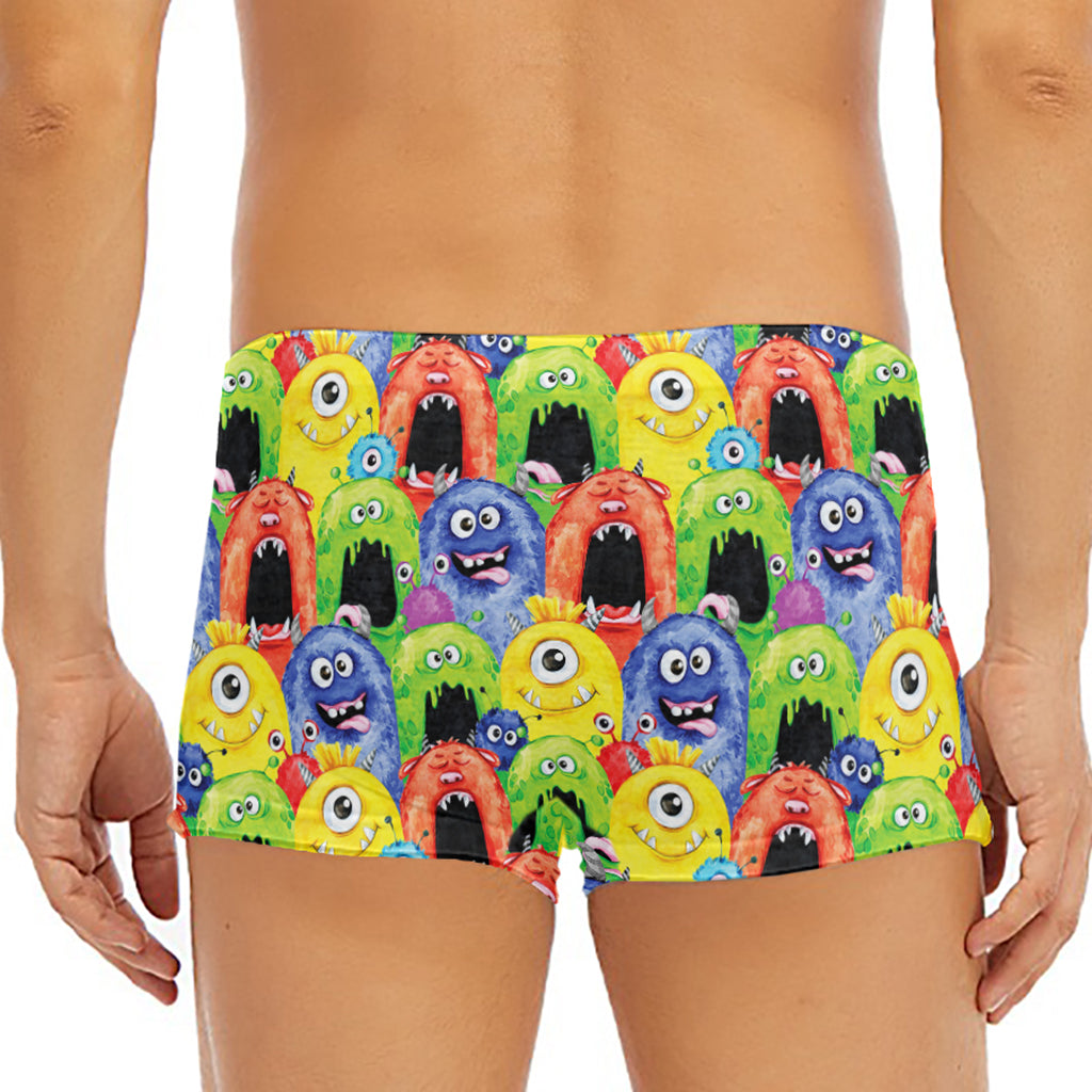 Watercolor Monster Pattern Print Men's Short Boxer Briefs