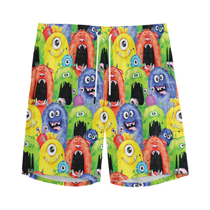 Watercolor Monster Pattern Print Men's Sports Shorts