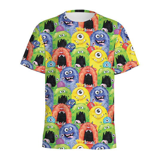 Watercolor Monster Pattern Print Men's Sports T-Shirt