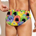 Watercolor Monster Pattern Print Men's Swim Briefs