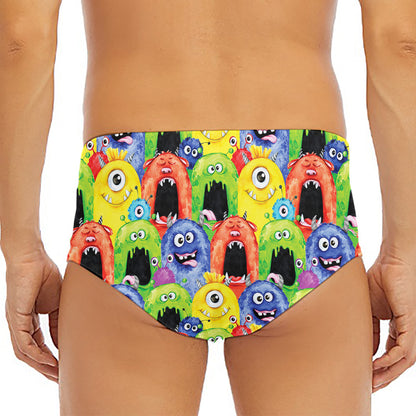 Watercolor Monster Pattern Print Men's Triangle Swim Briefs