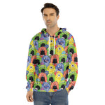 Watercolor Monster Pattern Print Men's Velvet Pullover Hoodie
