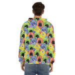 Watercolor Monster Pattern Print Men's Velvet Pullover Hoodie