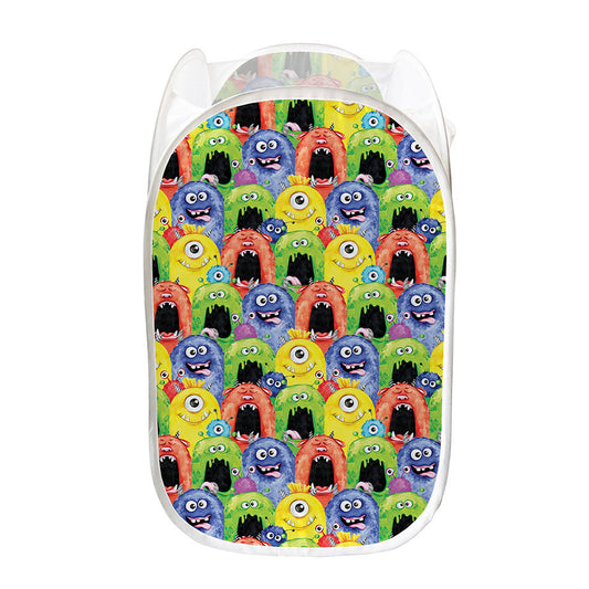 Watercolor Monster Pattern Print Mesh Laundry Hamper