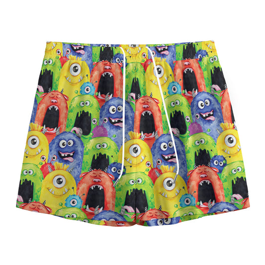 Watercolor Monster Pattern Print Mesh Shorts