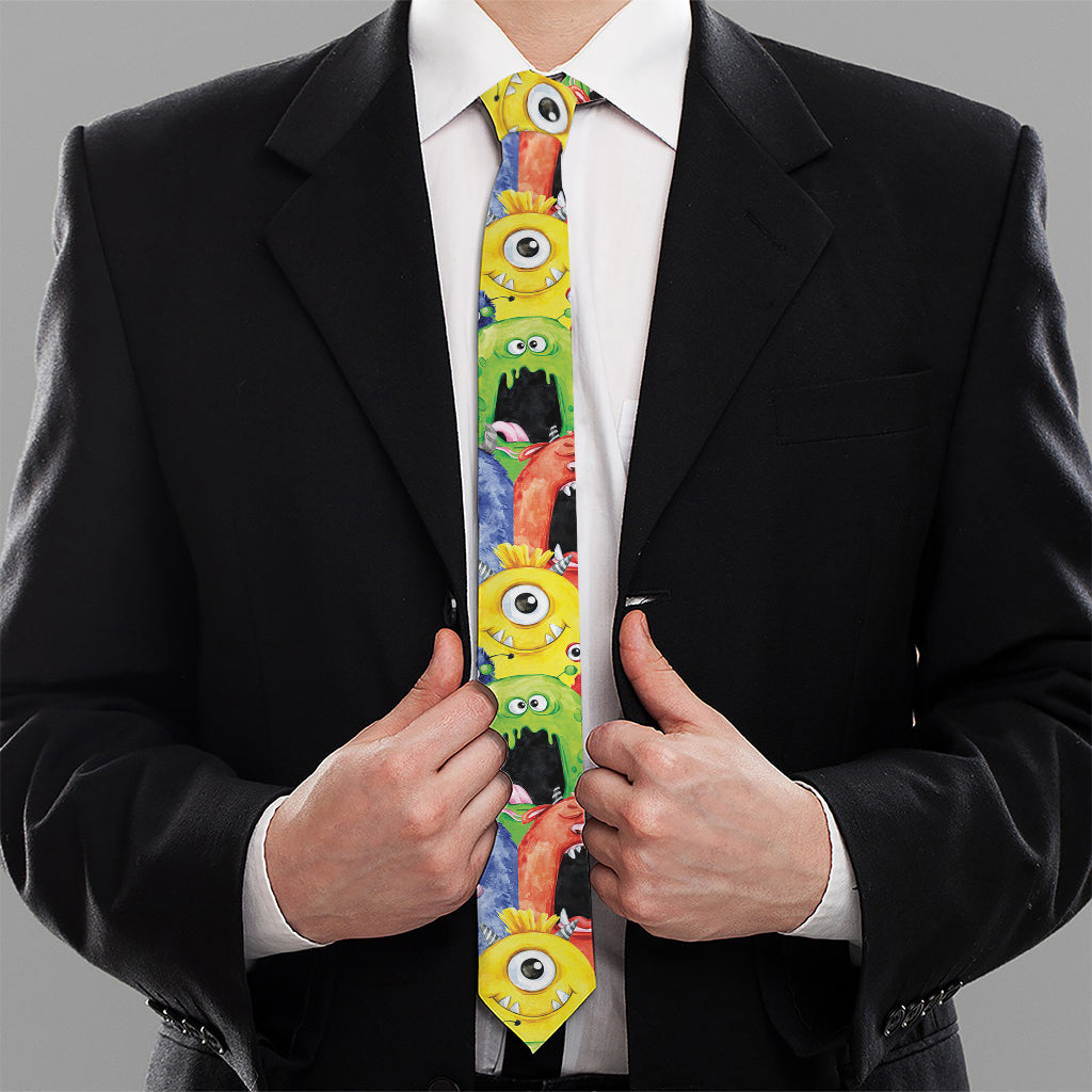 Watercolor Monster Pattern Print Necktie