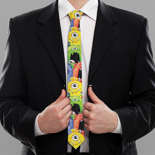Watercolor Monster Pattern Print Necktie