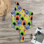Watercolor Monster Pattern Print One Shoulder Bodysuit
