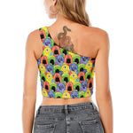 Watercolor Monster Pattern Print One Shoulder Crop Top