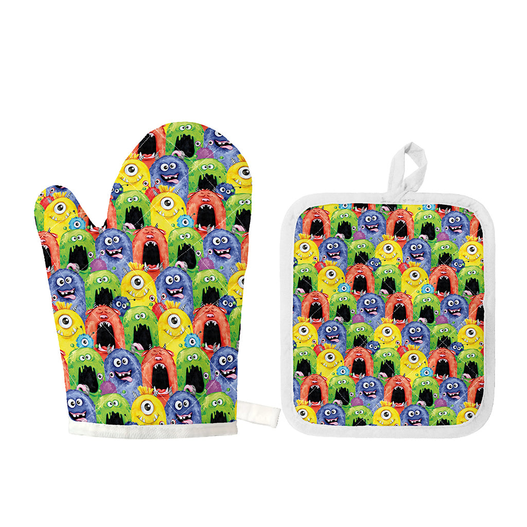 Watercolor Monster Pattern Print Oven Mitt And Pot Holder Set