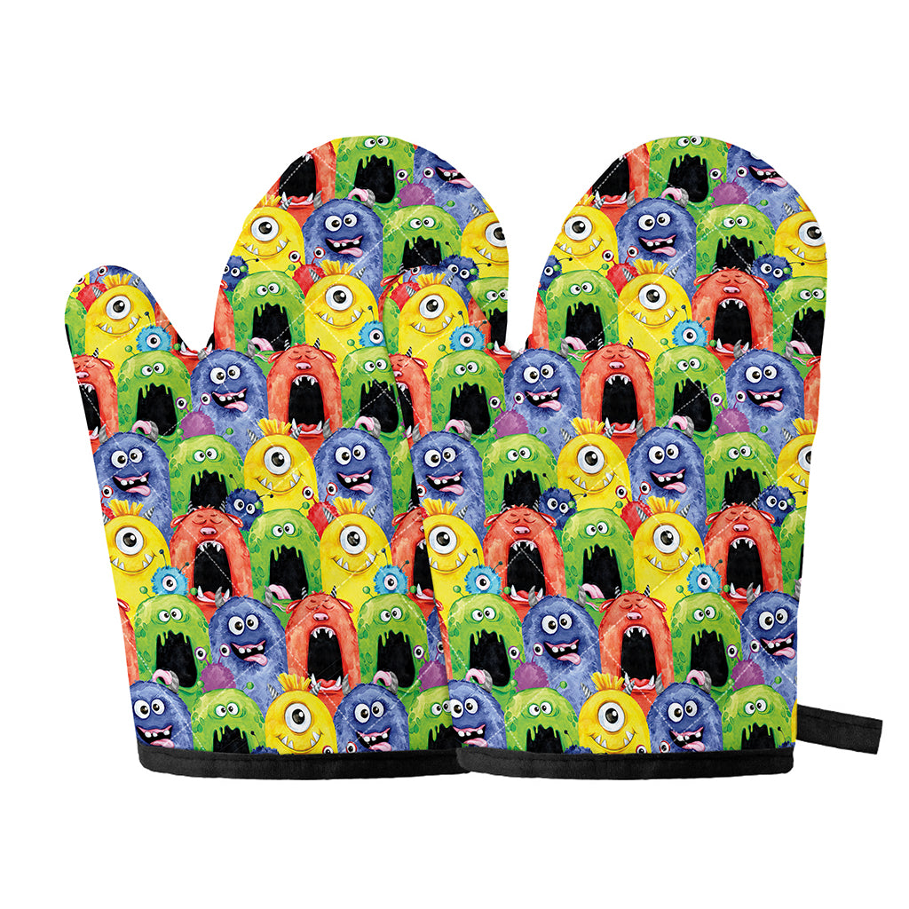 Watercolor Monster Pattern Print Oven Mitts