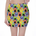 Watercolor Monster Pattern Print Pencil Mini Skirt