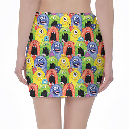 Watercolor Monster Pattern Print Pencil Mini Skirt