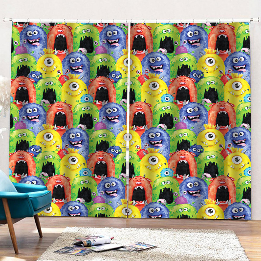 Watercolor Monster Pattern Print Pencil Pleat Curtains