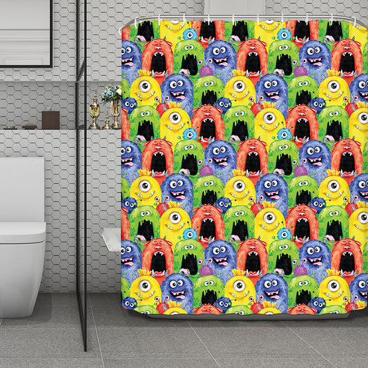Watercolor Monster Pattern Print Polyester Shower Curtain