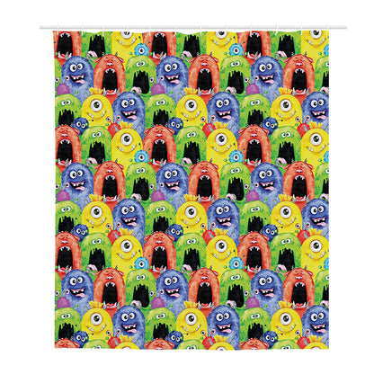 Watercolor Monster Pattern Print Polyester Shower Curtain