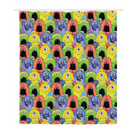 Watercolor Monster Pattern Print Polyester Shower Curtain